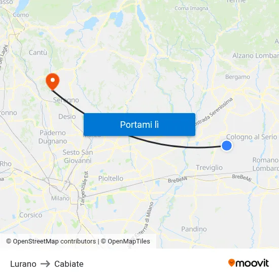 Lurano to Cabiate map