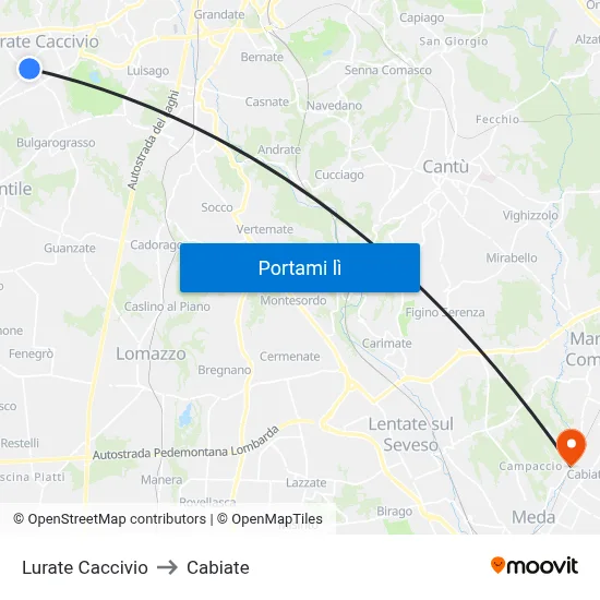 Lurate Caccivio to Cabiate map
