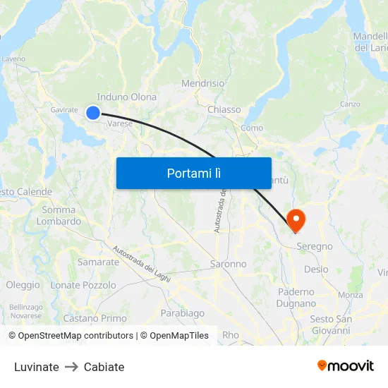 Luvinate to Cabiate map