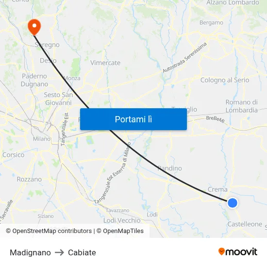 Madignano to Cabiate map