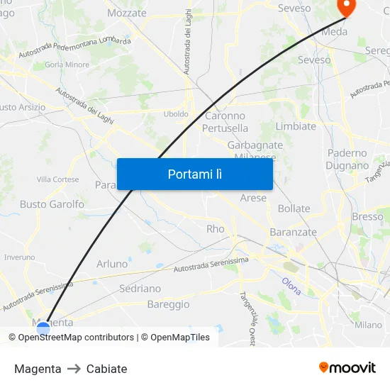 Magenta to Cabiate map
