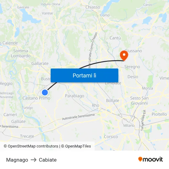 Magnago to Cabiate map