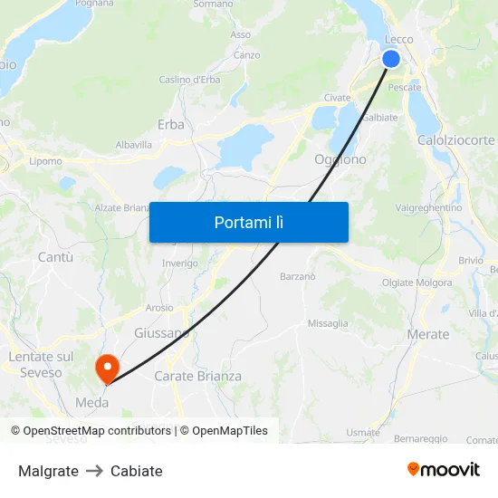 Malgrate to Cabiate map