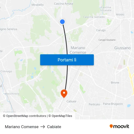 Mariano Comense to Cabiate map
