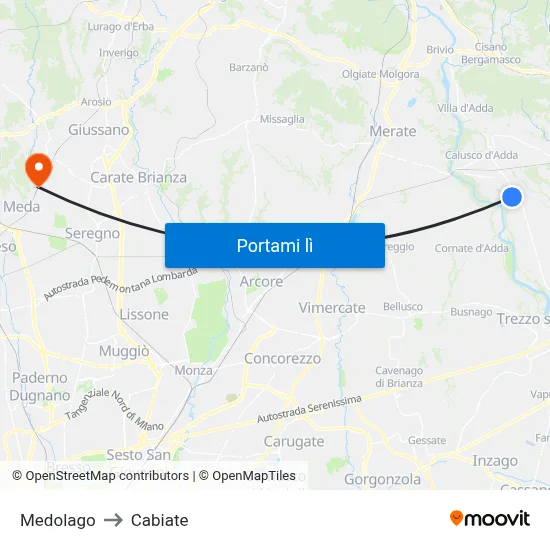Medolago to Cabiate map