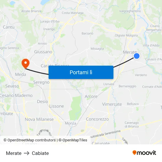 Merate to Cabiate map