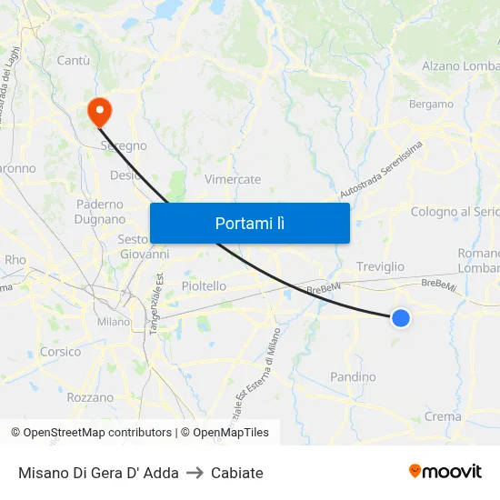 Misano Di Gera D' Adda to Cabiate map