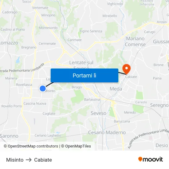 Misinto to Cabiate map