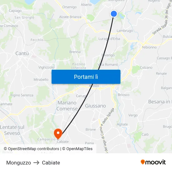 Monguzzo to Cabiate map