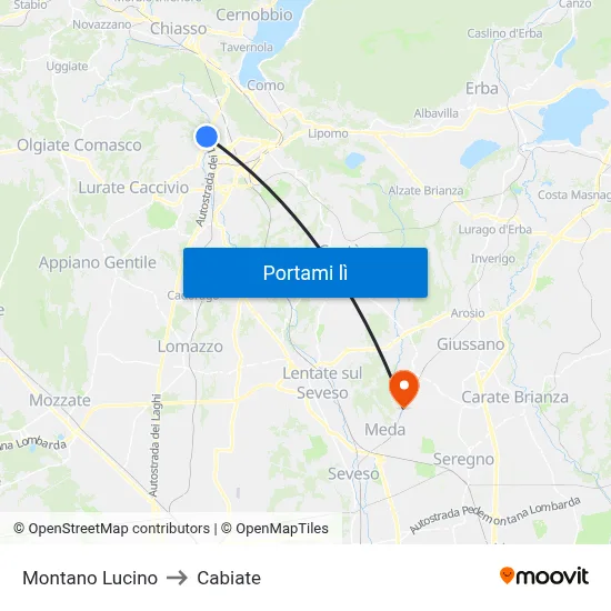 Montano Lucino to Cabiate map