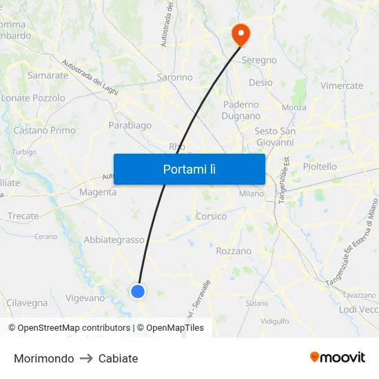 Morimondo to Cabiate map