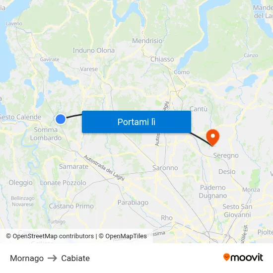 Mornago to Cabiate map
