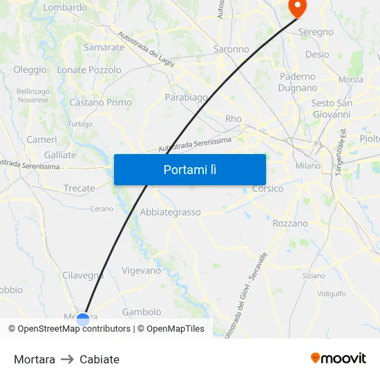 Mortara to Cabiate map