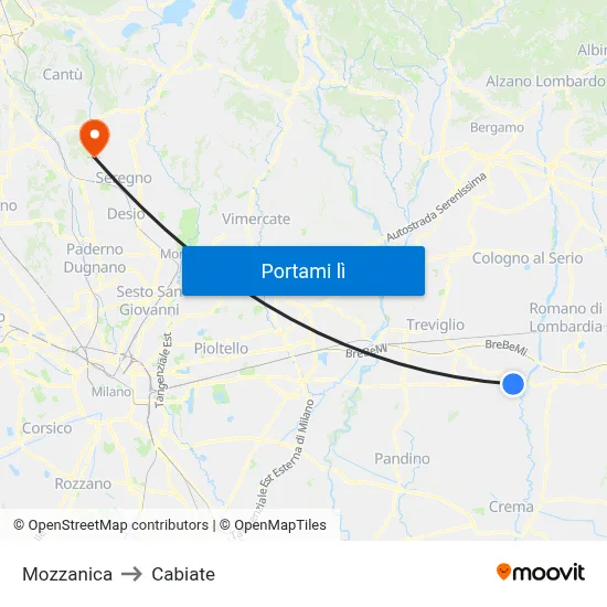 Mozzanica to Cabiate map