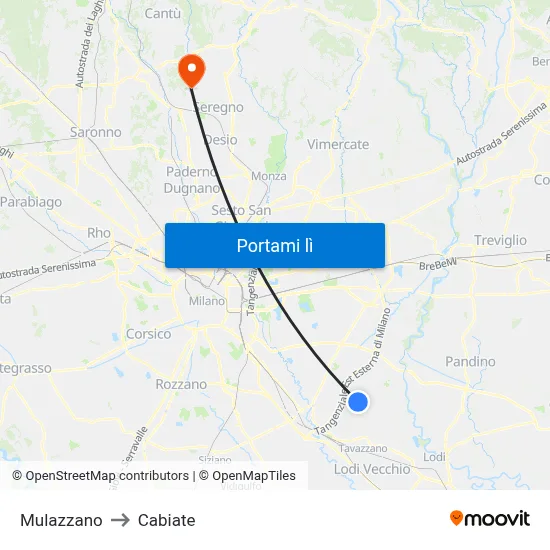 Mulazzano to Cabiate map