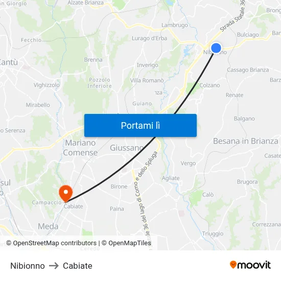 Nibionno to Cabiate map