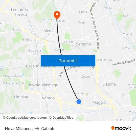Nova Milanese to Cabiate map