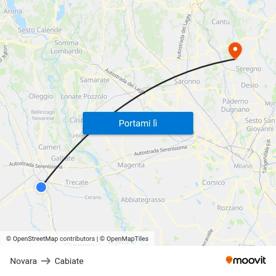 Novara to Cabiate map