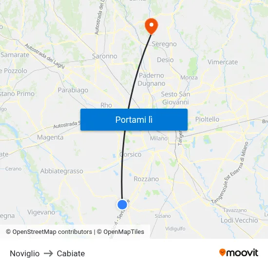 Noviglio to Cabiate map