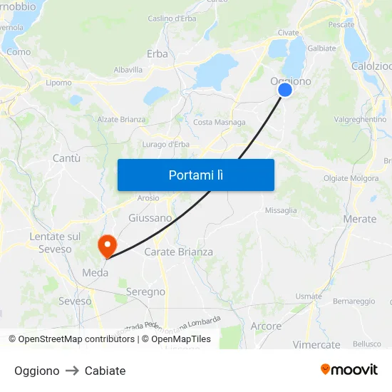 Oggiono to Cabiate map