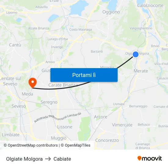 Olgiate Molgora to Cabiate map