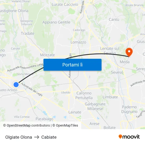 Olgiate Olona to Cabiate map