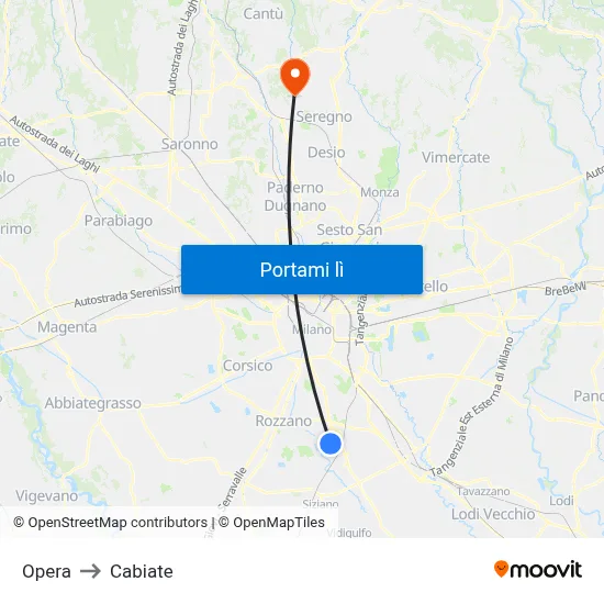 Opera to Cabiate map