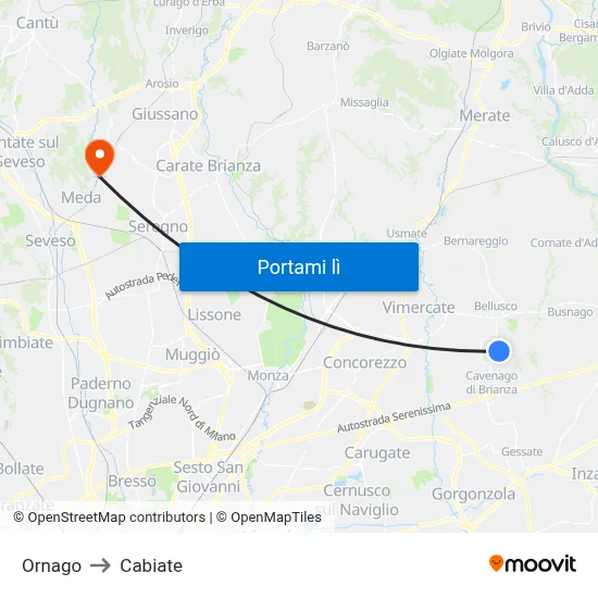 Ornago to Cabiate map