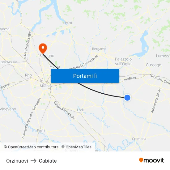 Orzinuovi to Cabiate map