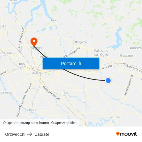 Orzivecchi to Cabiate map