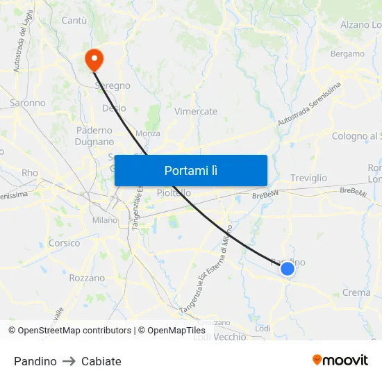 Pandino to Cabiate map