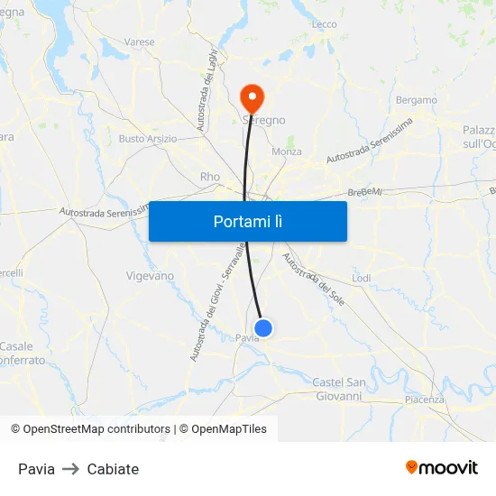 Pavia to Cabiate map