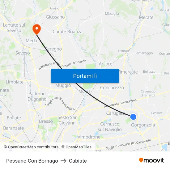 Pessano Con Bornago to Cabiate map