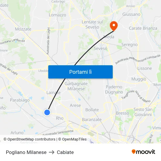 Pogliano Milanese to Cabiate map
