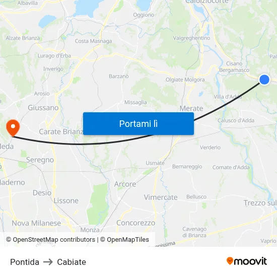 Pontida to Cabiate map
