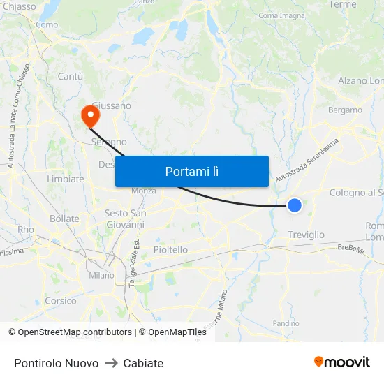 Pontirolo Nuovo to Cabiate map