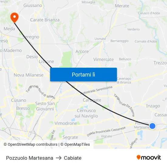 Pozzuolo Martesana to Cabiate map