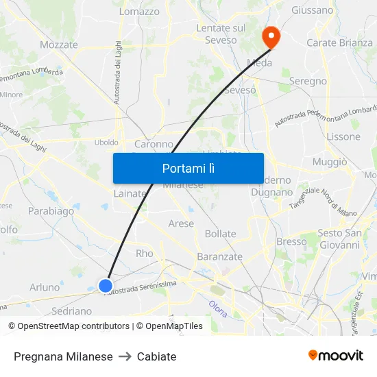 Pregnana Milanese to Cabiate map