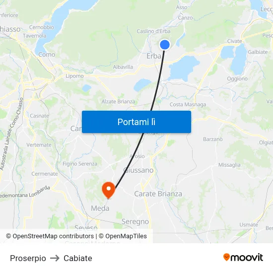 Proserpio to Cabiate map