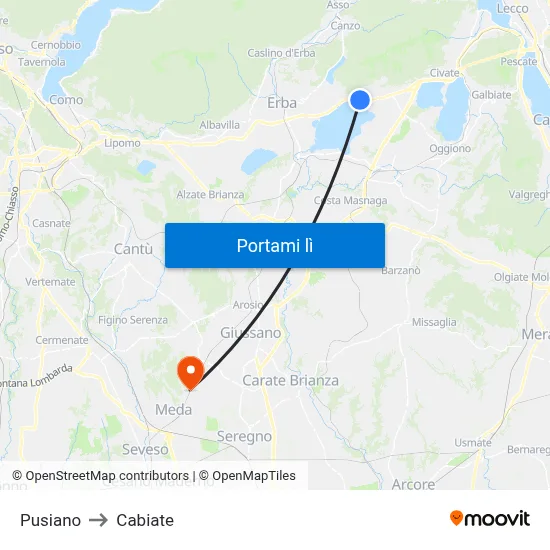 Pusiano to Cabiate map