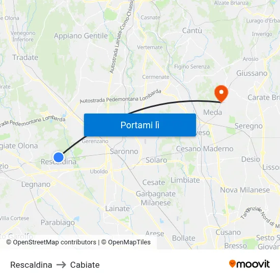 Rescaldina to Cabiate map