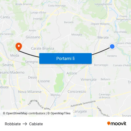 Robbiate to Cabiate map