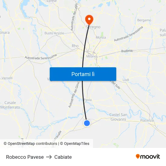 Robecco Pavese to Cabiate map