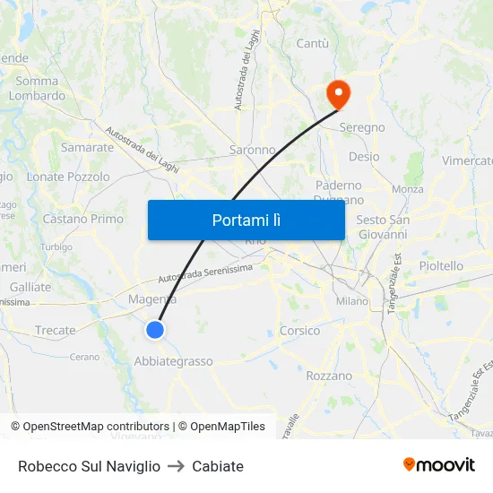 Robecco Sul Naviglio to Cabiate map