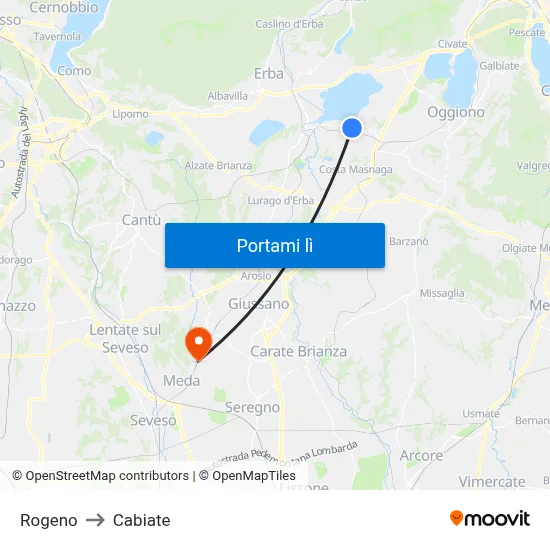 Rogeno to Cabiate map