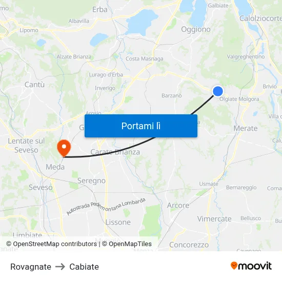 Rovagnate to Cabiate map
