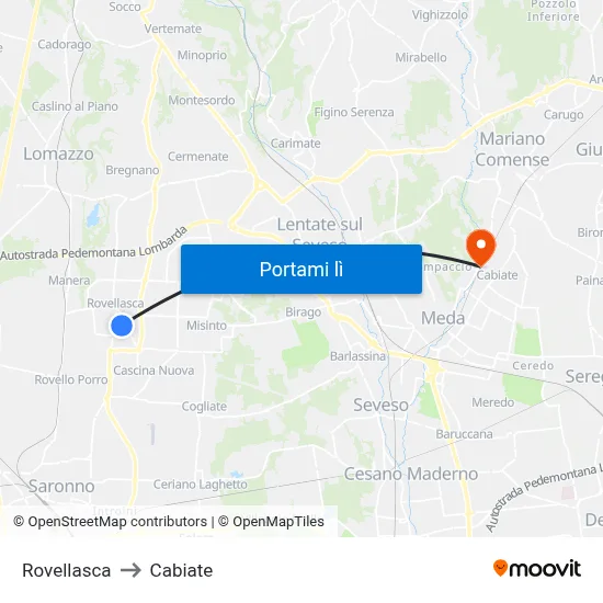 Rovellasca to Cabiate map