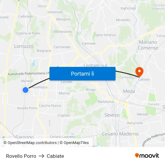 Rovello Porro to Cabiate map