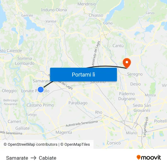 Samarate to Cabiate map