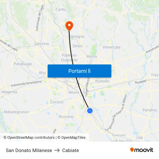 San Donato Milanese to Cabiate map
